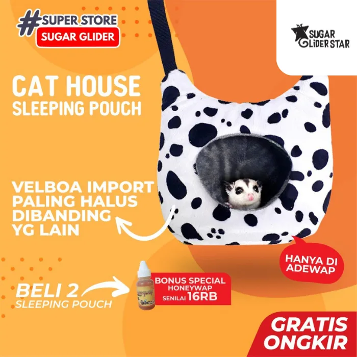 Sleeping Pouch Gantung Bentuk Cat Face Tempat Tidur Hewan Sugar Glider