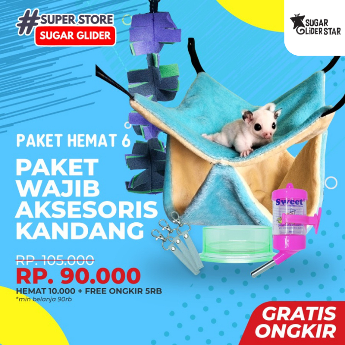 SUGAR GLIDER STAR Paket Hemat 6 Perlengkapan Aksesoris Kandang Sugar Glider