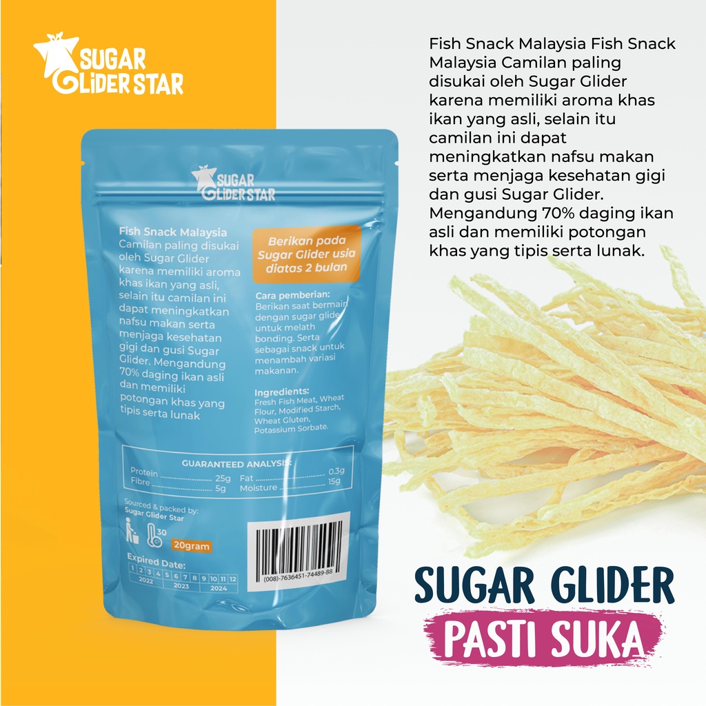 SUGAR GLIDER STAR Paket 3pcs Fish Snack Malaysia Cemilan Sugar Glider