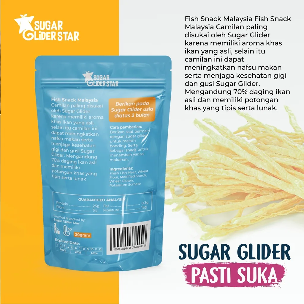SUGAR GLIDER STAR Paket 3pcs Fish Snack Malaysia Cemilan Sugar Glider