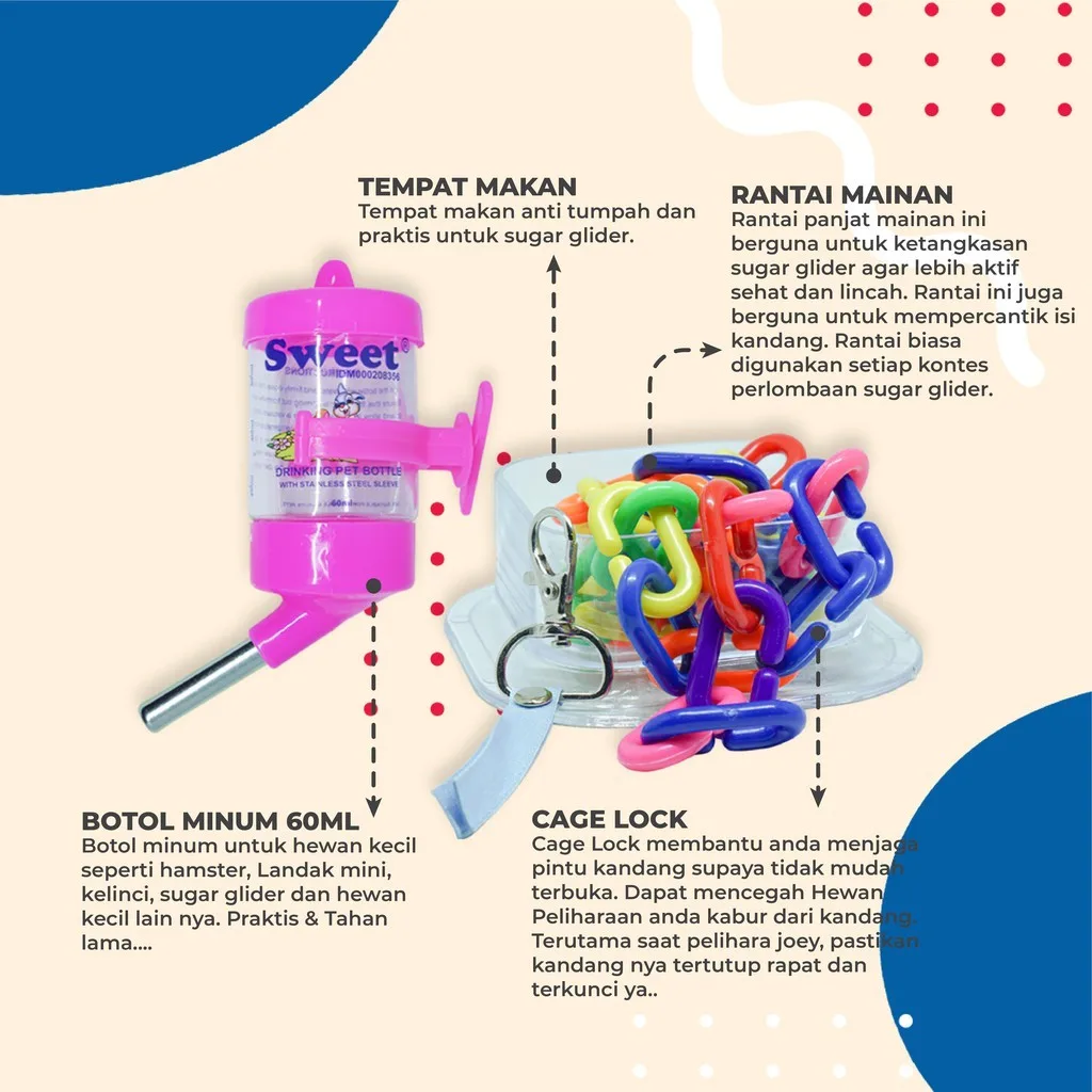 ADEWAP GLIDER Paket Hemat 4! Perlengkapan Aksesoris Kandang Sugar Glider