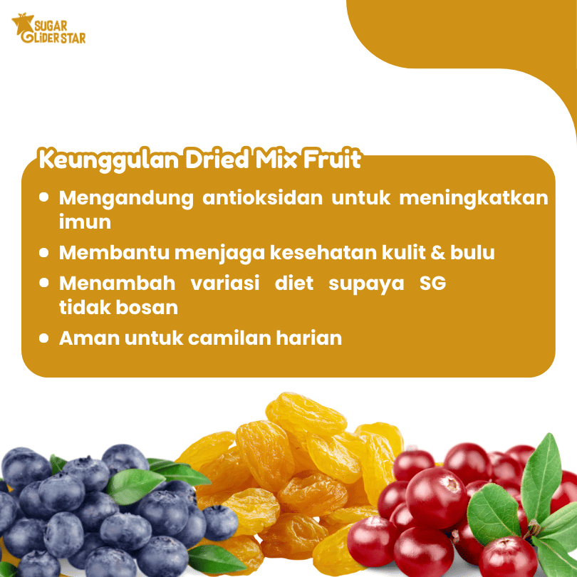 SUGAR GLIDER STAR Dried Mix Fruits Campuran 3 Buah Kering Cemilan Sugar Glider