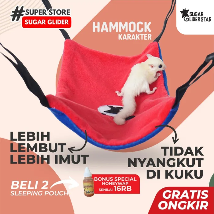 ADEWAP Hammock Sugar Glider Karakter Panjang Sleeping Pouch Tempat Tidur Aksesoris Perlengkapan SG