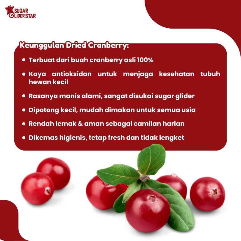 SUGAR GLIDER STAR Dried Cranberry Fruit Camilan Buah Kering Sugar Glider