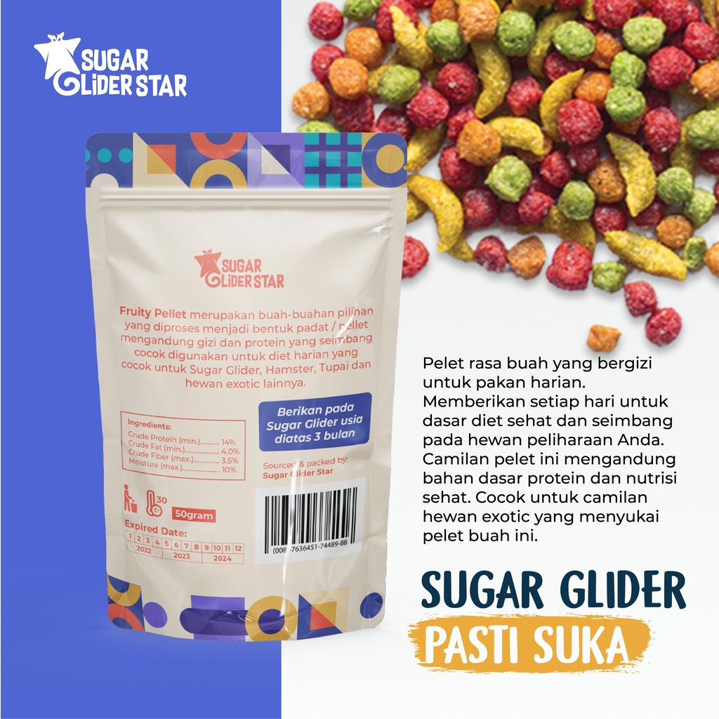 SUGAR GLIDER STAR Fruity Pellet Makanan Buah Kering Cemilan Sugar Glider 50gr