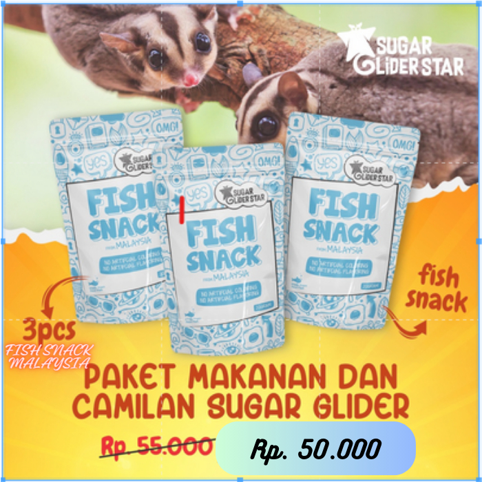 SUGAR GLIDER STAR Paket 3pcs Fish Snack Malaysia Cemilan Sugar Glider