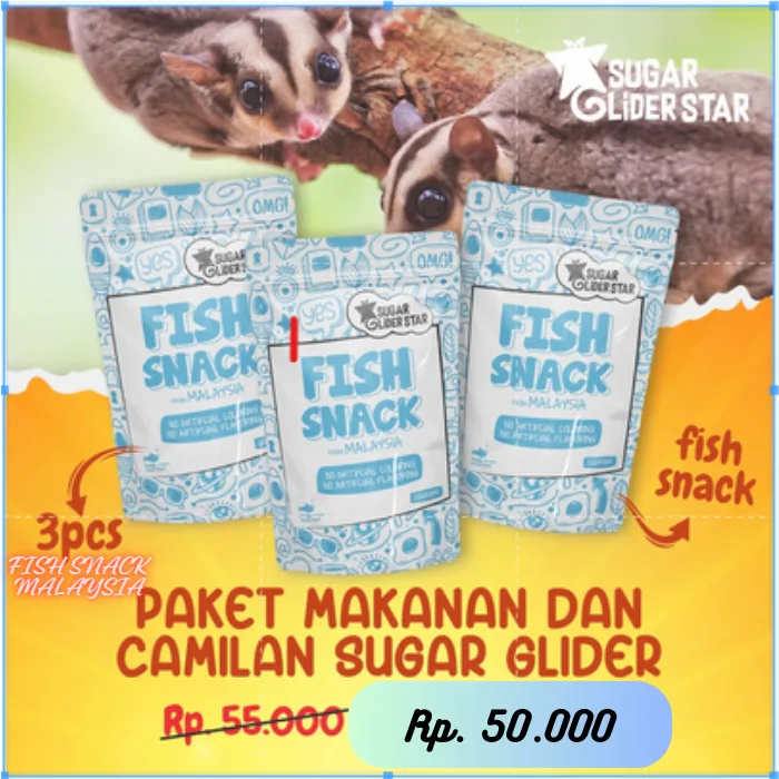 SUGAR GLIDER STAR Paket 3pcs Fish Snack Malaysia Cemilan Sugar Glider