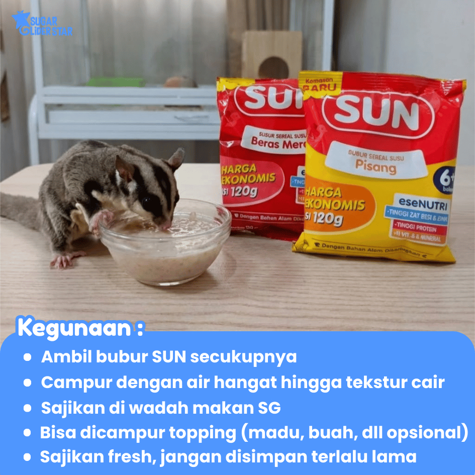 BUBUR SUN SUSU CEREAL / MAKANAN HARIAN SUGAR GLIDER / BERNUTRSI / MAKANAN HEWAN SUGAR GLIDER