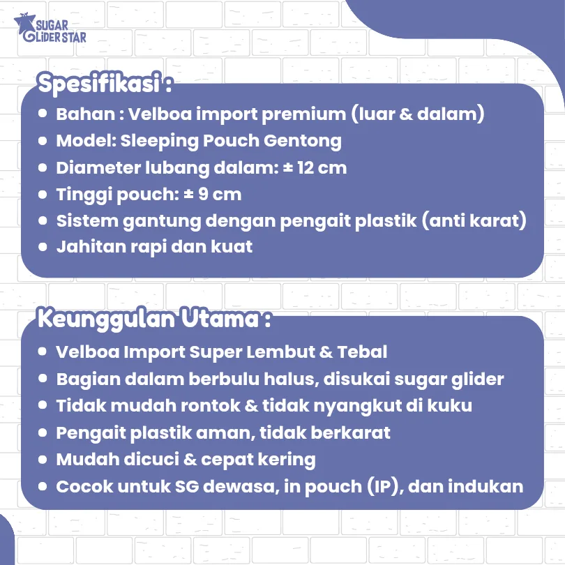 SUGAR GLIDER STAR Sleeping Pouch Doraemon Tempat Tidur Sugar Glider
