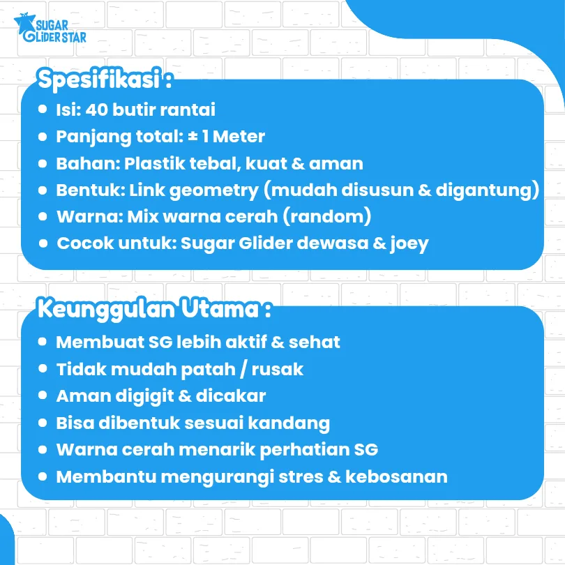 SUGAR GLIDER STAR Rantai Mainan Hewan Sugar Glider Ukuran Besar