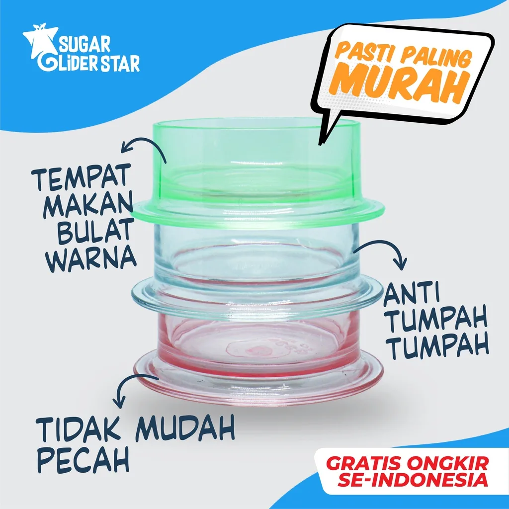ADEWAP GLIDER Tempat Makan Bulat Warna Bening Sugar Glider