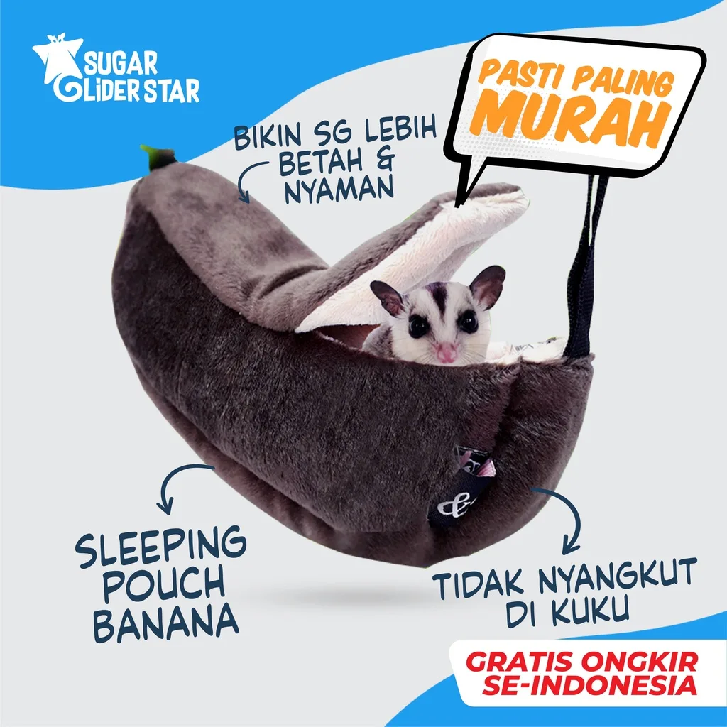 ADEWAP GLIDER Pouch Banana Bentuk Pisang Untuk Sugar Glider Tupai Terbang Kantong Tidur SG