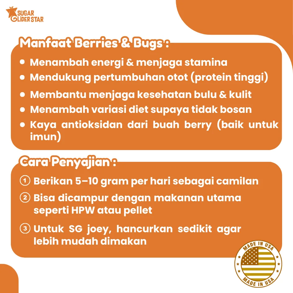 SUGAR GLIDER STAR Berries & Bugs Pellet Vitamin Komplit Makanan Sugar Glider