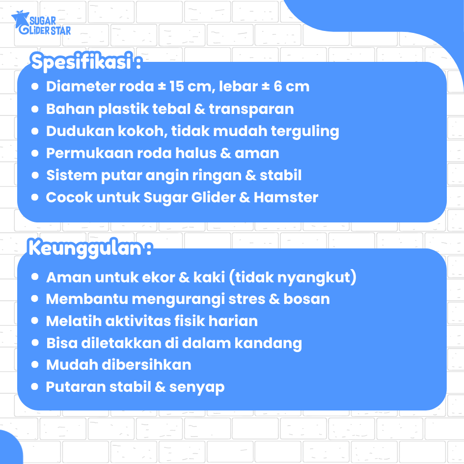 SUGAR GLIDER STAR Jogging Rolling Wheel Mainan Sugar Glider & Hamster