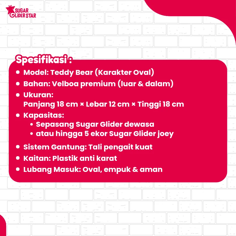 ADEWAP GLIDER Sleeping Pouch Karakter Teddy Bear Tempat Tidur Sugar Glider Ukuran Medium