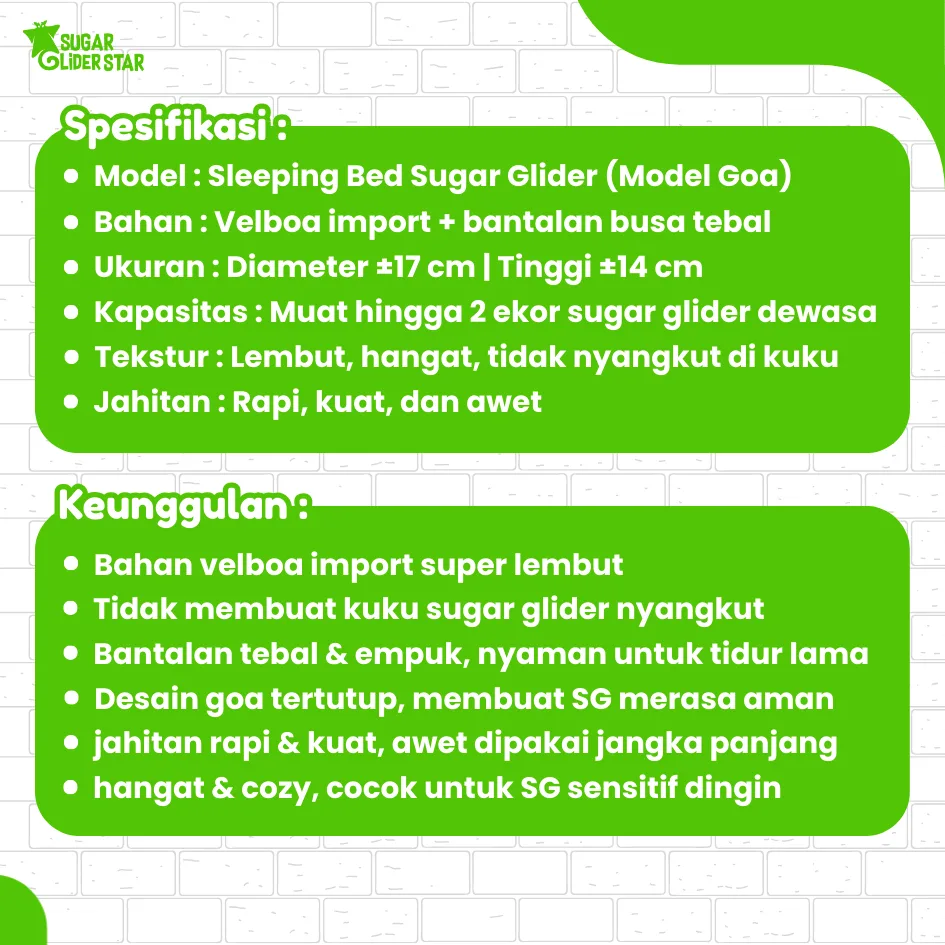 ADEWAP GLIDER Bed Sleeping Pouch Aksesoris Tempat Tidur Sugar Glider