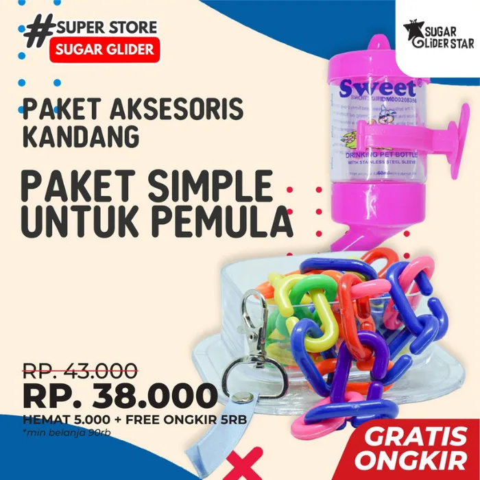 ADEWAP GLIDER Paket Hemat 4! Perlengkapan Aksesoris Kandang Sugar Glider