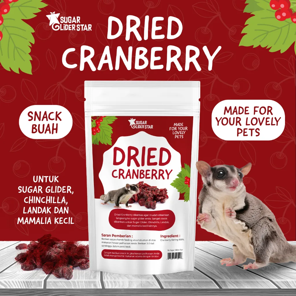 SUGAR GLIDER STAR Dried Cranberry Fruit Camilan Buah Kering Sugar Glider