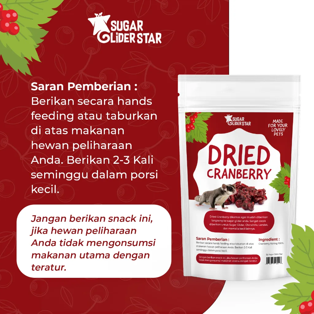 SUGAR GLIDER STAR Dried Cranberry Fruit Camilan Buah Kering Sugar Glider