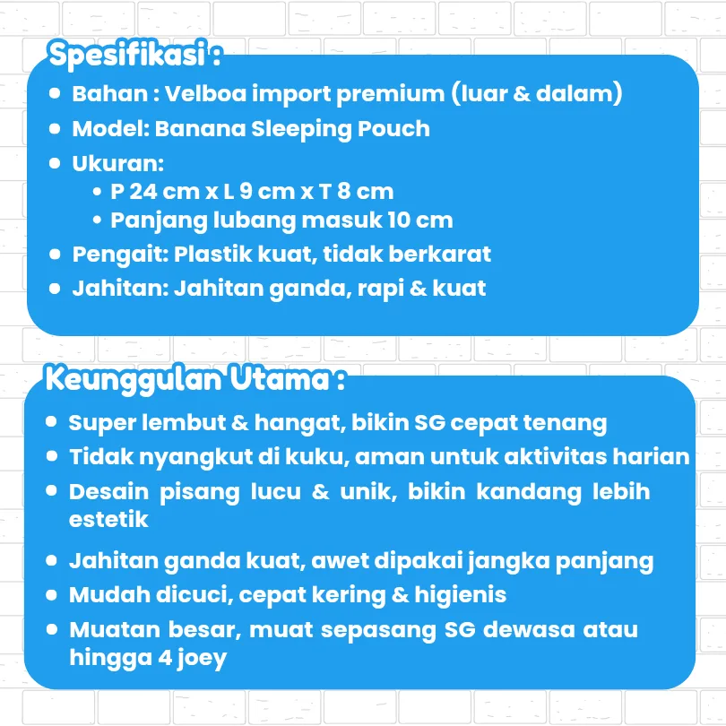 ADEWAP GLIDER Pouch Banana Bentuk Pisang Untuk Sugar Glider Tupai Terbang Kantong Tidur SG