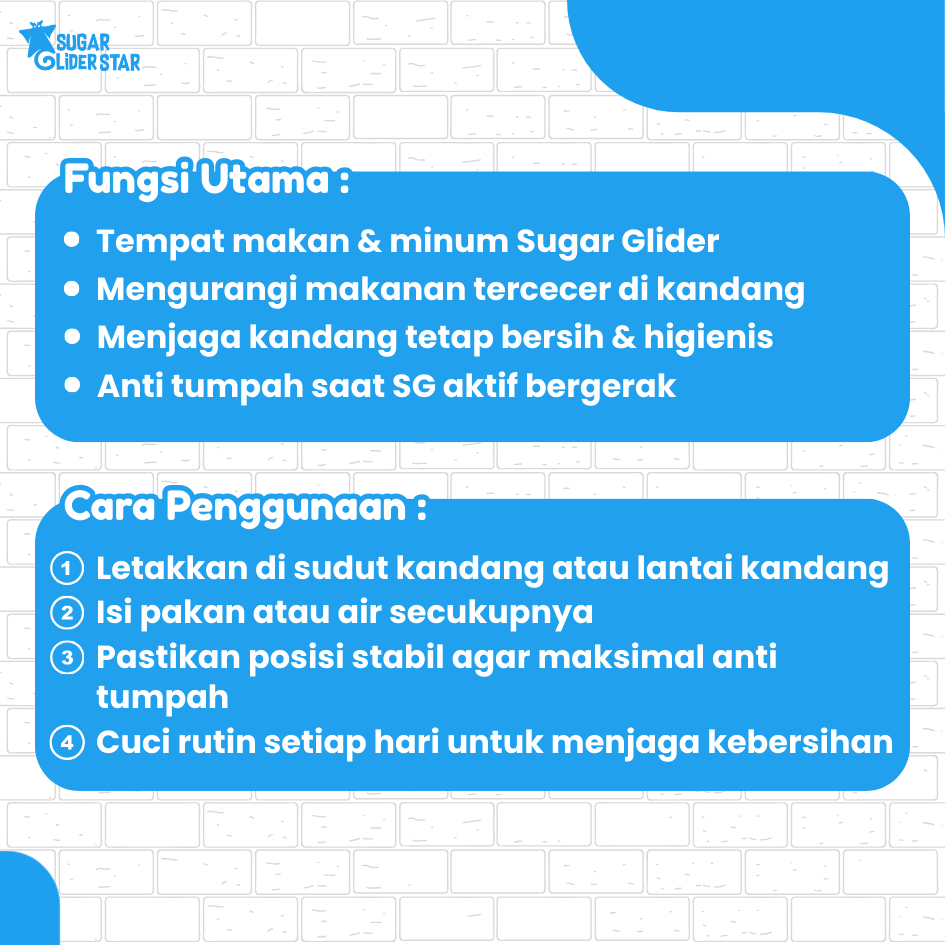 SUGAR GLIDER STAR Tempat Makan Bulat Anti Tumpah Sugar Glider