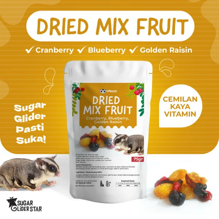 ADEWAP GLIDER Dried Mix Fruits Campuran 3 Buah Kering Cemilan Sugar Glider