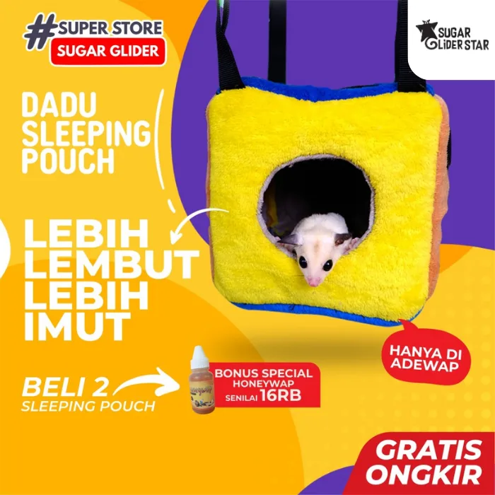 ADEWAP GLIDER Sleeping Pouch Kotak Dadu Sugar Glider Tempat Tidur Hewan Peliharaan Ukuran Medium