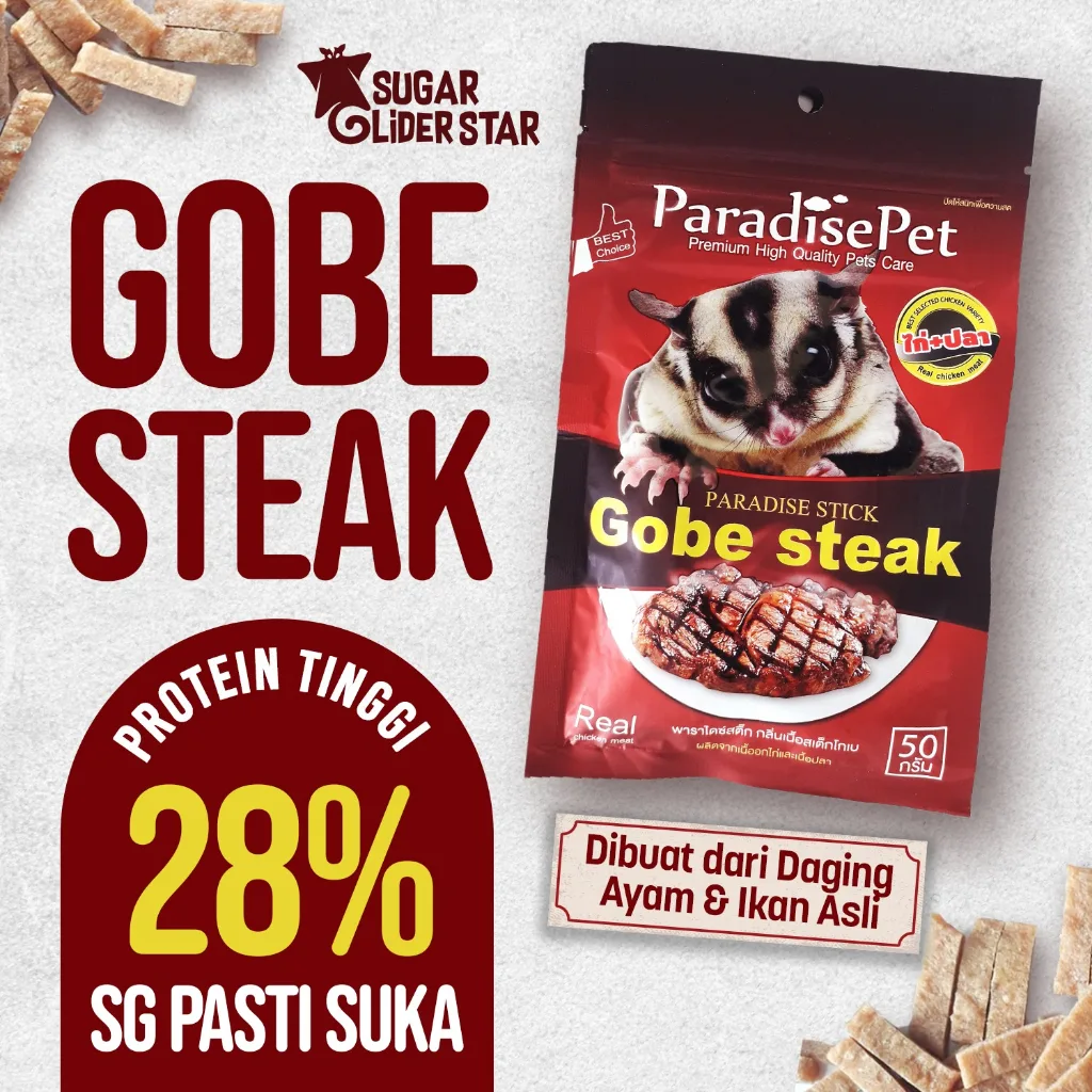 SUGAR GLIDER STAR Gobe Steak Makanan Import Cemilan Sugar Glider 50gr