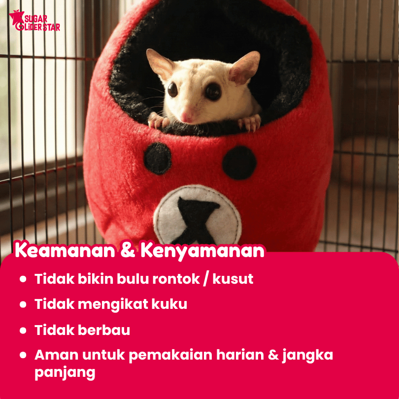 Sleeping Pouch Karakter Teddy Bear | Tempat Tidur Hewan Sugar Glider Hamster Tupai & Hewan Lainnya | Kantung Tidur Hewan | Kantung Tidur Model Gantung Ukuran Medium