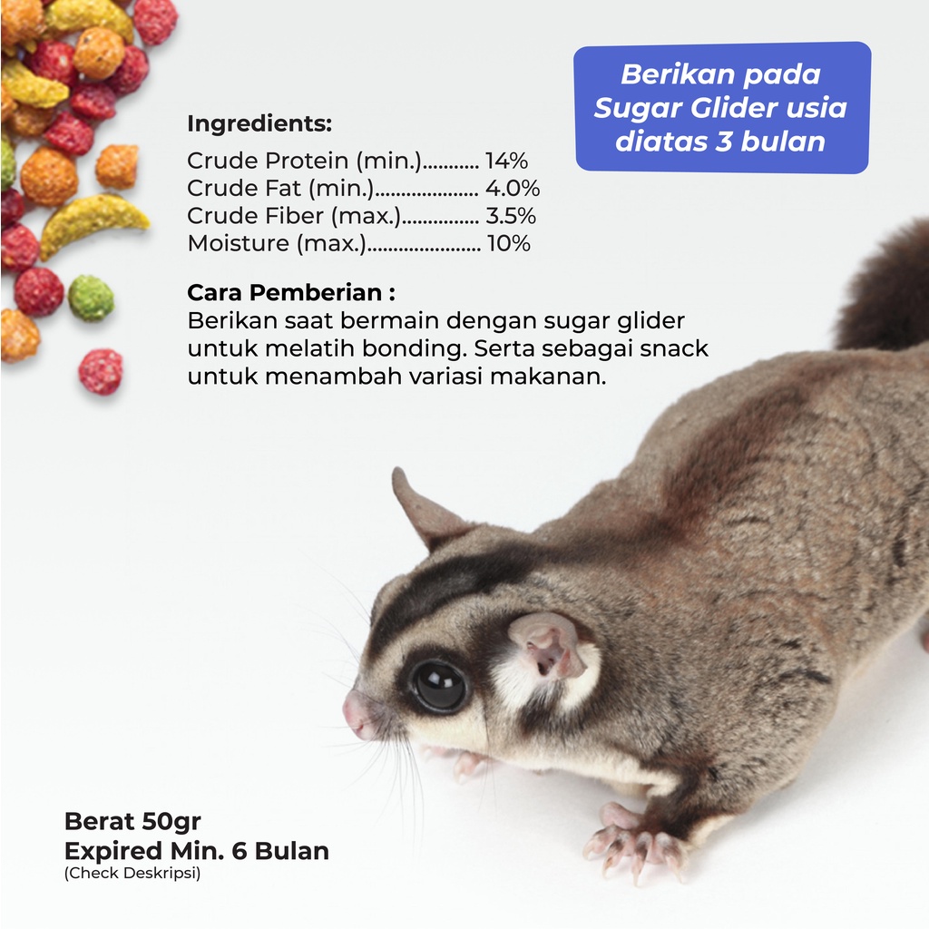 SUGAR GLIDER STAR Fruity Pellet Makanan Buah Kering Cemilan Sugar Glider 50gr
