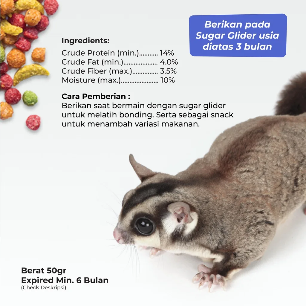 SUGAR GLIDER STAR Fruity Pellet Makanan Buah Kering Cemilan Sugar Glider 50gr