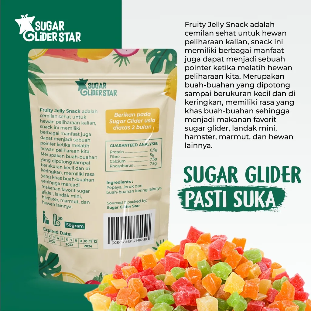 SUGAR GLIDER STAR Fruity Jelly Snack Cemilan Buah Sugar Glider - 50GR
