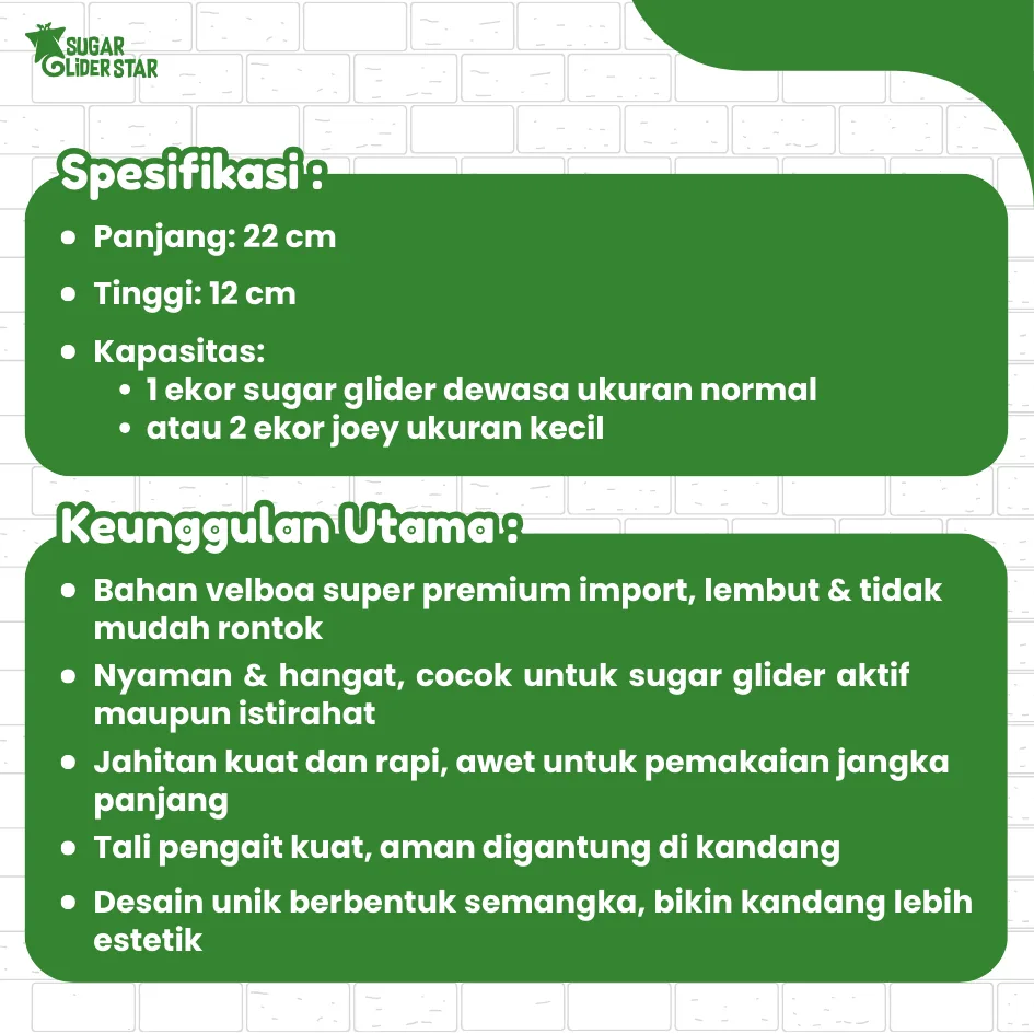 SUGAR GLIDER STAR Sleeping Pouch Watermelon Tempat Tidur Sugar Glider Semangka