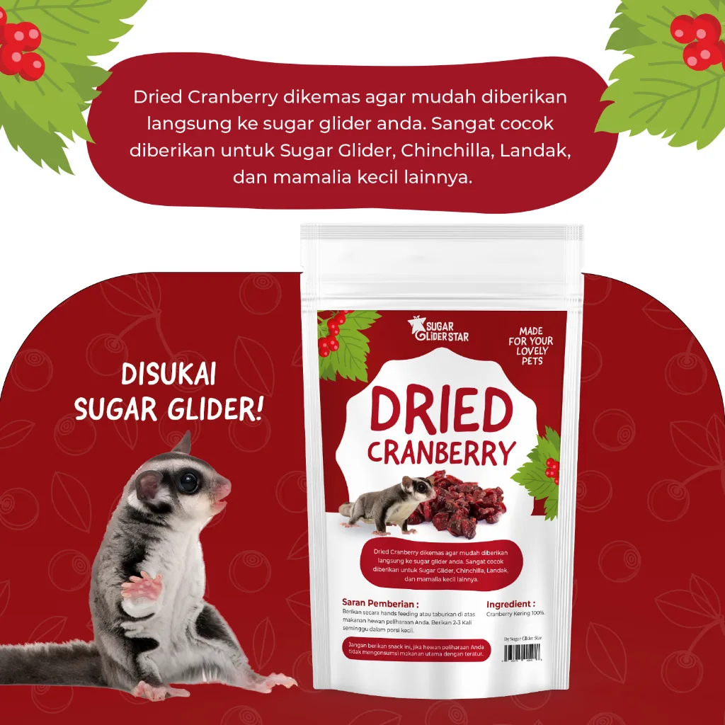 SUGAR GLIDER STAR Dried Cranberry Fruit Camilan Buah Kering Sugar Glider