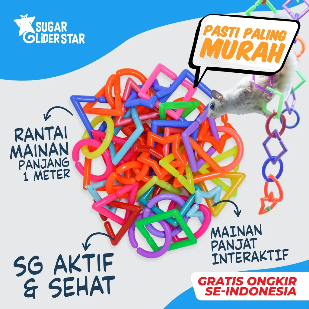 ADEWAP GLIDER Rantai Mainan Plastik Geometri Aksesoris Kandang Sugar Glider