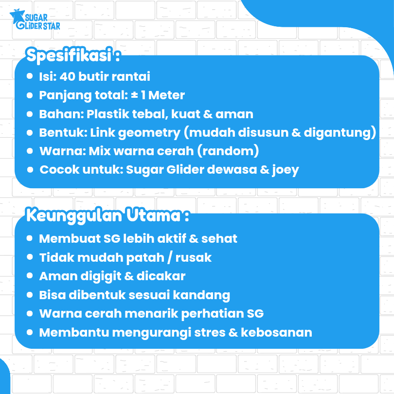 SUGAR GLIDER STAR Rantai Geometri Mainan Sugar Glider 1 Meter