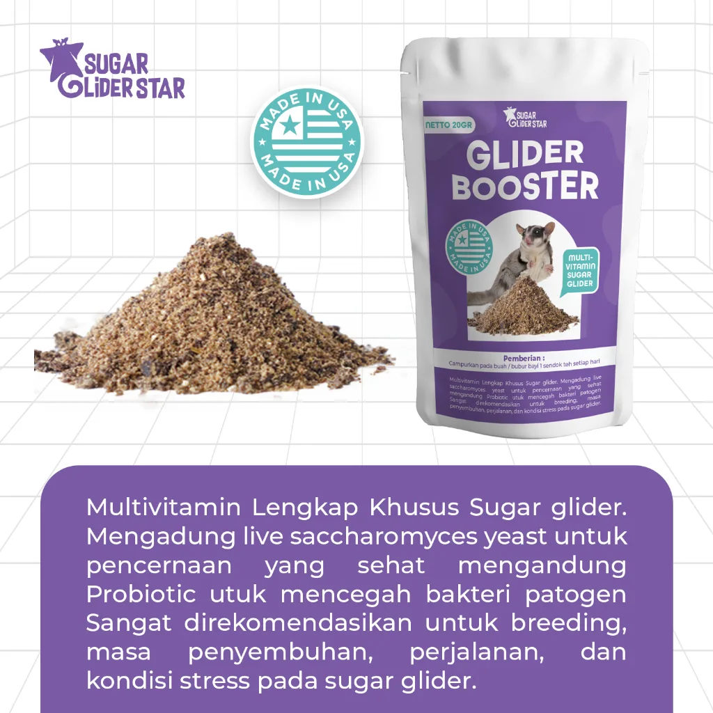 ADEWAP GLIDER Glider Booster Sugar Glider Probiotic & Saccharomyces For Over Grooming - 50 Gr