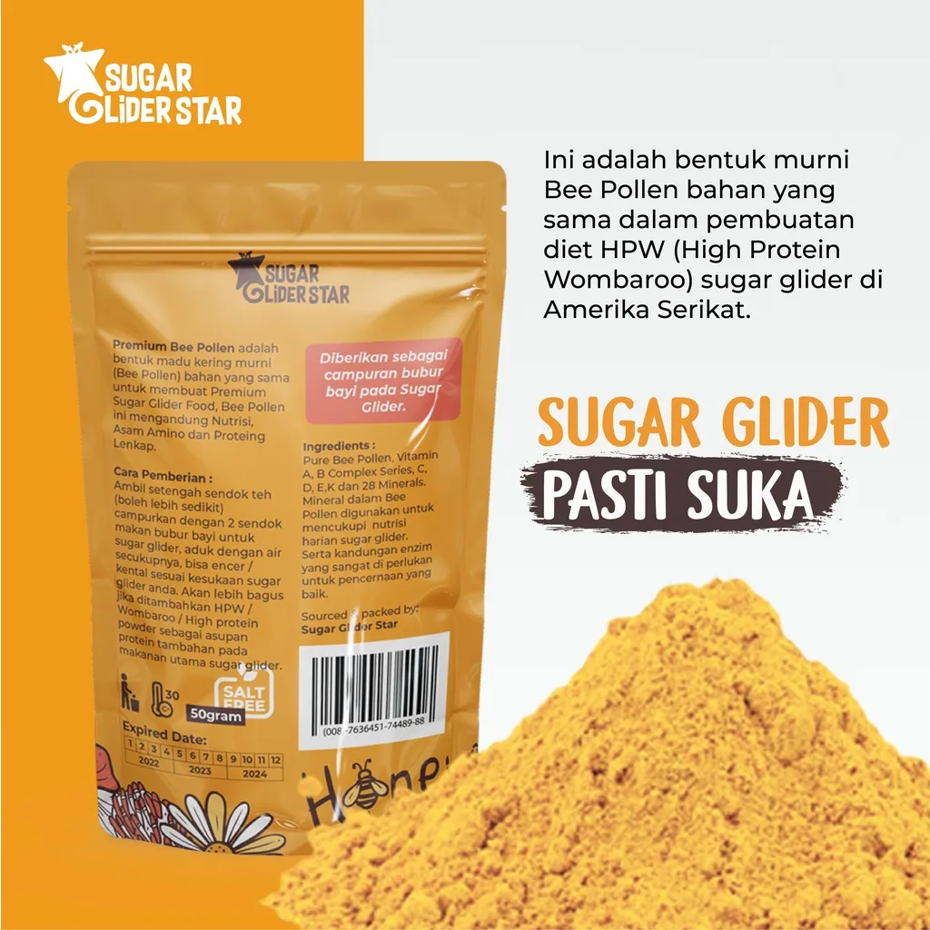 SUGAR GLIDER STAR Premium Bee Pollen Suplemen Vitamin Sugar Glider 50gr