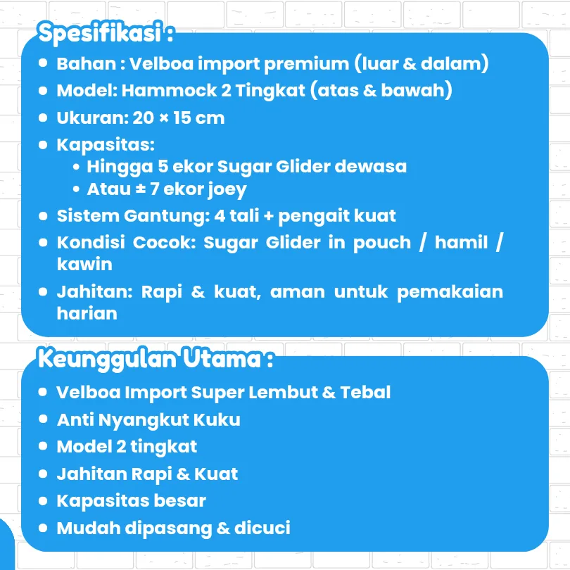 ADEWAP GLIDER Sleeping Pouch Sugar Glider Hammock 2 Tingkat Tempat Tidur Kasur & Peralatan Aksesoris