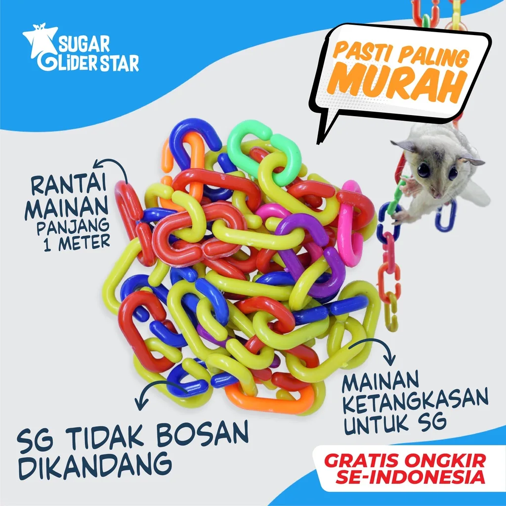 SUGAR GLIDER STAR Rantai Mainan Hewan Sugar Glider Ukuran Besar