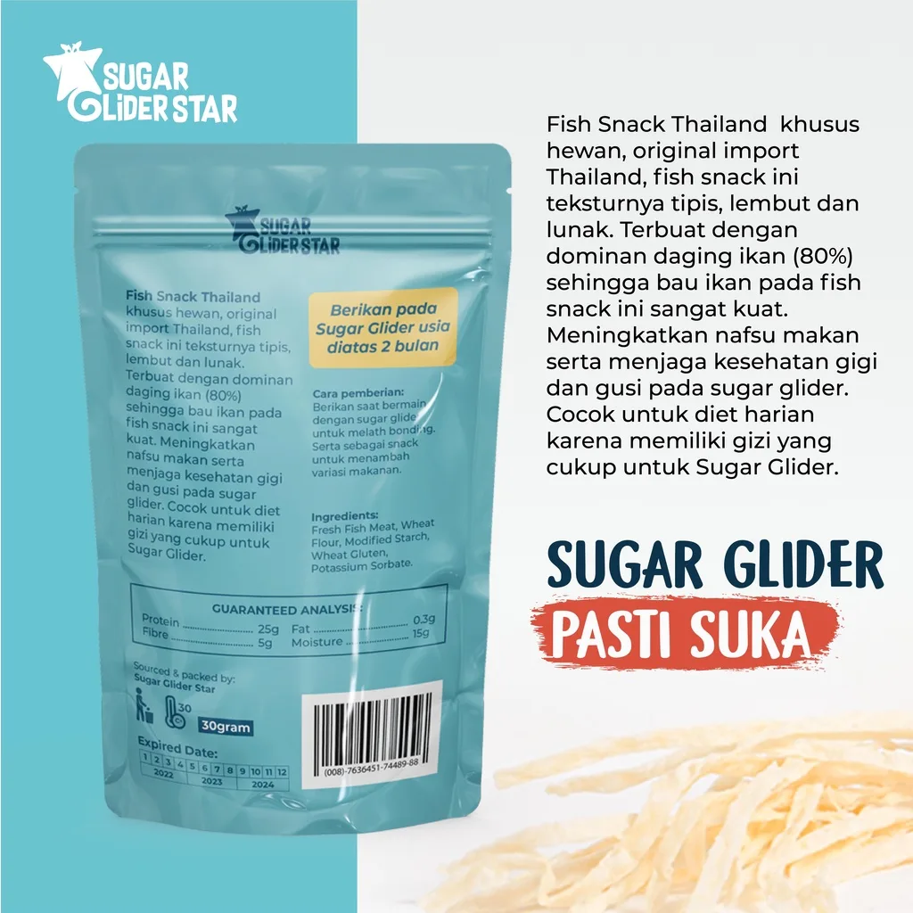 SUGAR GLIDER STAR Fish Snack Thailand 20gr Cemilan Makanan Sugar Glider