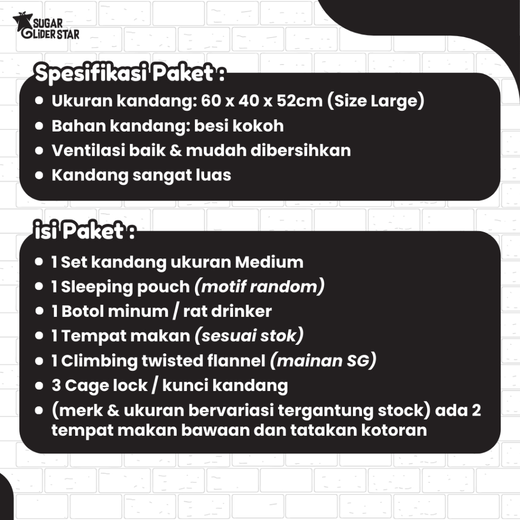 SUGAR GLIDER STAR Paket Kandang Large Perlengkapan Lengkap Pemeliharaan Sugar Glider