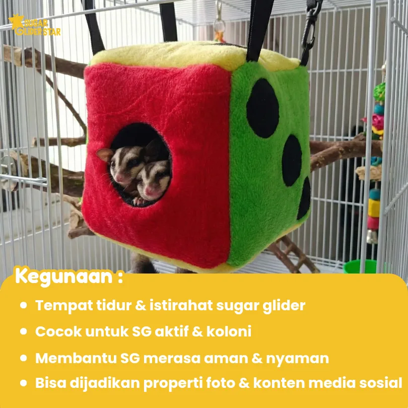 ADEWAP GLIDER Sleeping Pouch Kotak Dadu Sugar Glider Tempat Tidur Hewan Peliharaan Ukuran Medium
