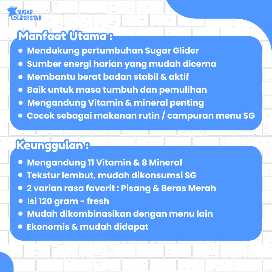 BUBUR SUN SUSU CEREAL / MAKANAN HARIAN SUGAR GLIDER / BERNUTRSI / MAKANAN HEWAN SUGAR GLIDER