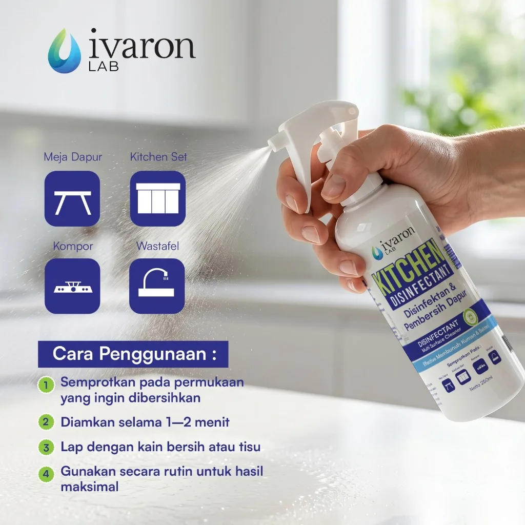 IVARON Kitchen Disinfectant 250ml Pembersih Dapur Anti Kuman Bakteri Ampuh Angkat Minyak Serbaguna