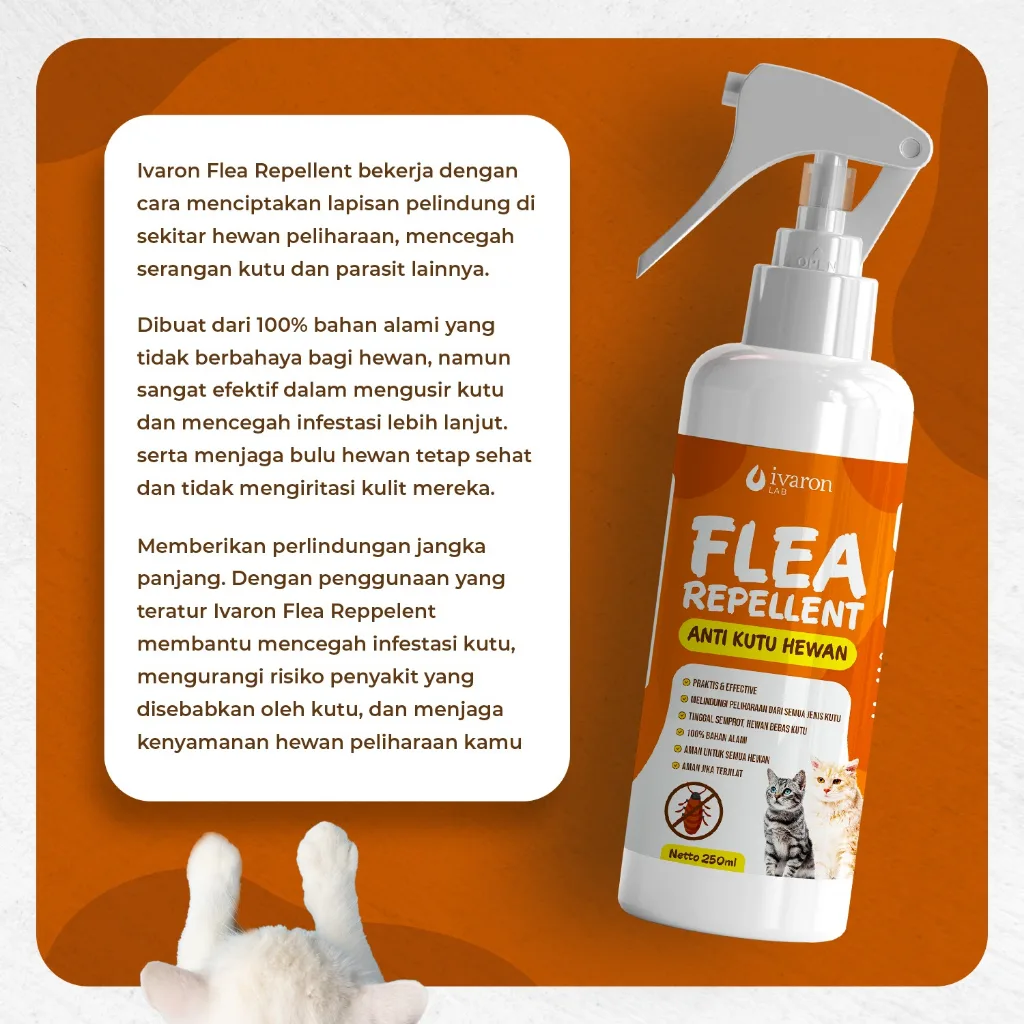IVARON Obat Kutu Kucing dan Anjing Anti Kutu Hewan Flea Repellent - Perlindungan Extra Untuk Hewan Peliharaan