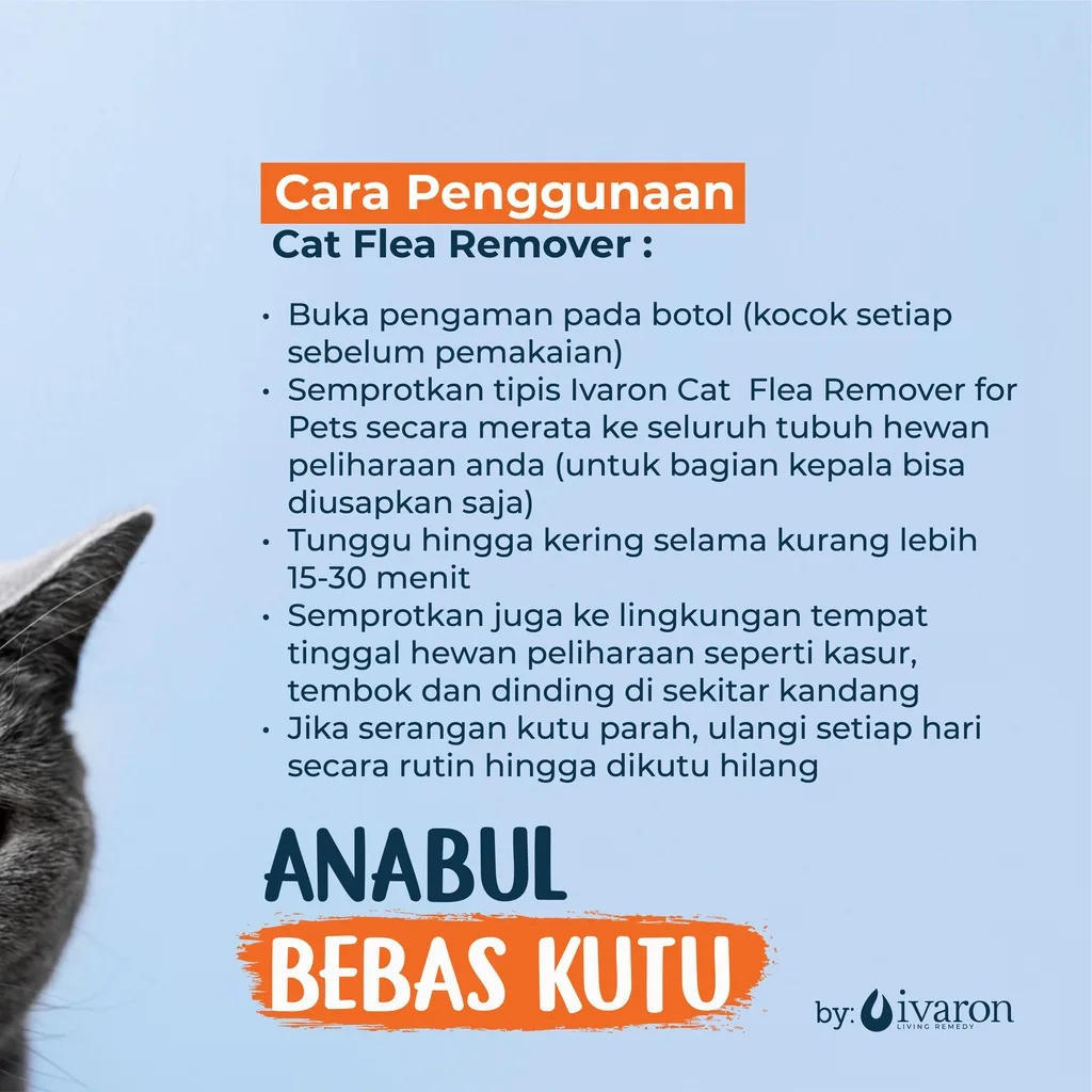 IVARON Obat Kutu Kucing Cat Flea Alami 250ml | Spray Pembasmi Penghilang Kutu Refill untuk Hewan Peliharaan