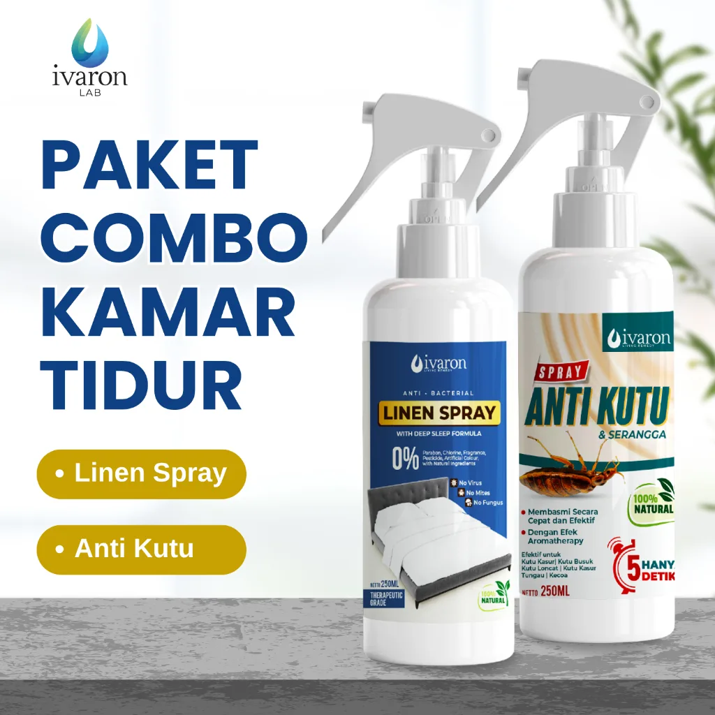 IVARON Paket 6 Bed Linen Spray & Anti Kutu Spray Pembasmi Kutu Kasur Aromatherapy Relaksasi Sleeping