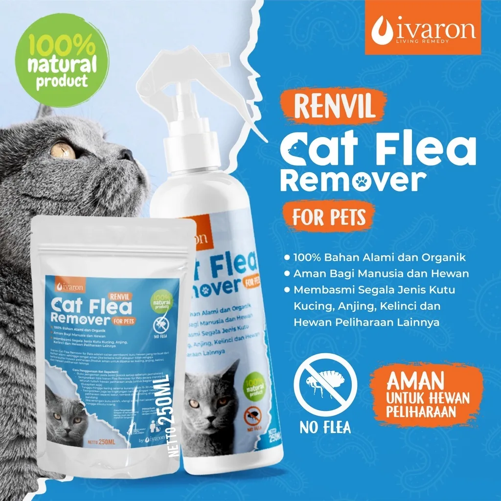 IVARON Paket Obat Kutu Kucing dan Anjing Spray 250ml + Refill 250ml Cat Flea Ampuh Aman Jika Terjilat