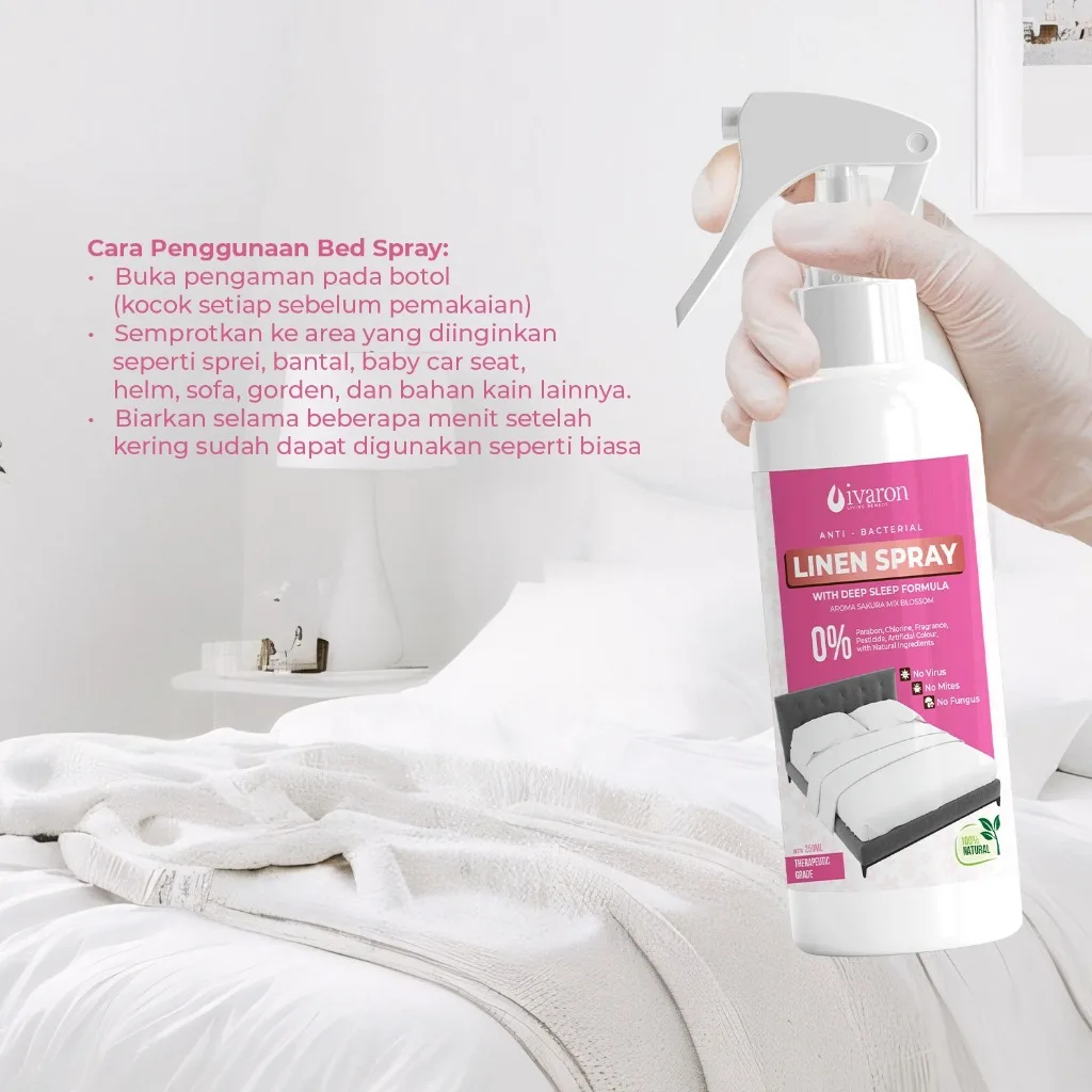 IVARON Linen Spray Sakura Blossom Pengharum Sprei Kasur Anti Bacterial Anti Tungau Deep Sleep 250ml